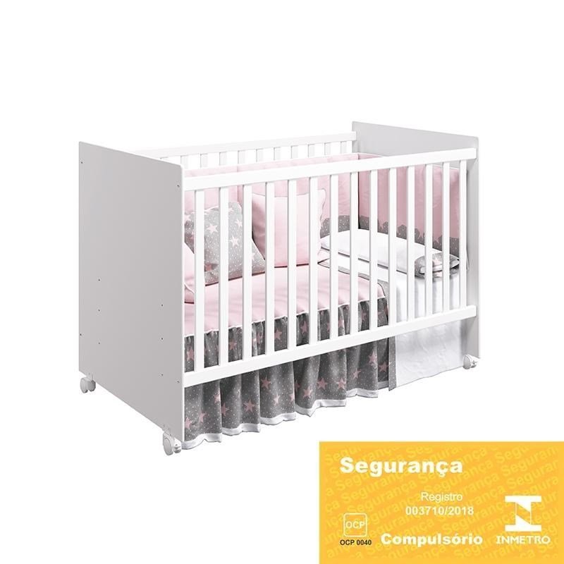 Dormitório Gino Guarda Roupa, Cômoda e Berço Tico Branco Brilho com Colchão - Reller Móveis - 6