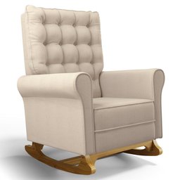 Poltrona de Amamentação Balanço e Puff Base de Madeira Brenda G05 Linho Creme - Mpozenato - 7