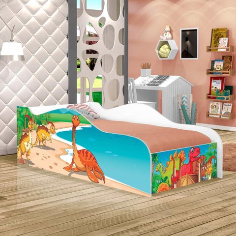 Cama Fun Jurassic Dinossauros Solteiro Com Colchão