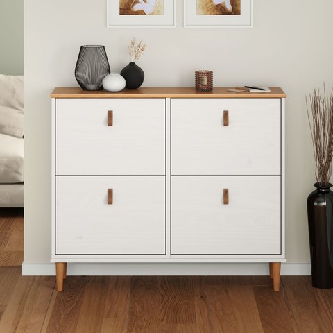 Sapateira Horizontal Hall de Entrada 4 Portas Mikka Branco 24 Pares Idimex