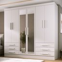 Ver imagem 1 de Guarda-roupa Solteiro Lancaster 6 Portas 6 Gavetas 100% com Espelho Mdf Branco - Panorama Móveis