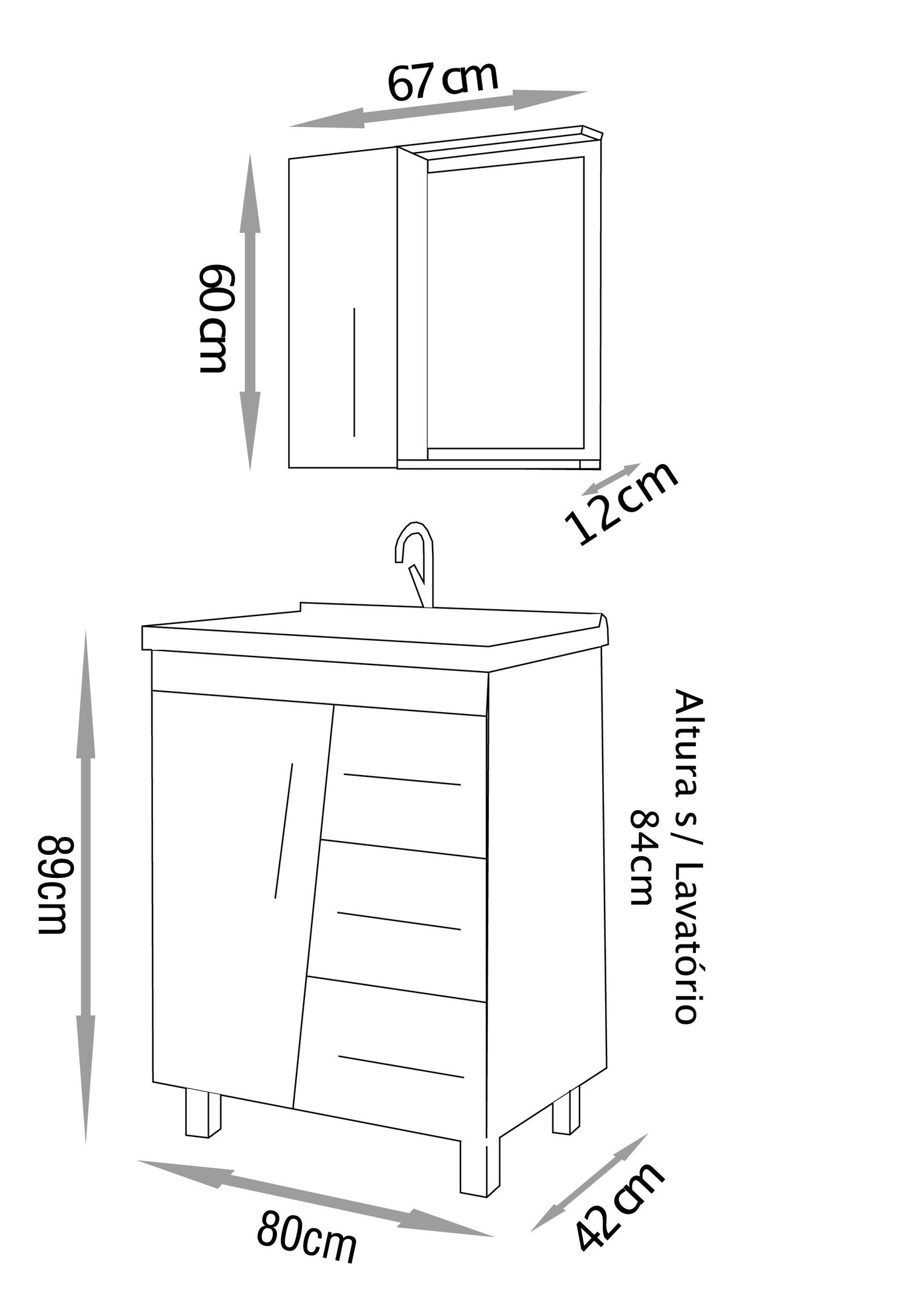 Conjunto para Banheiro Syrius 80cm - Fabribam Gabinetes - 4