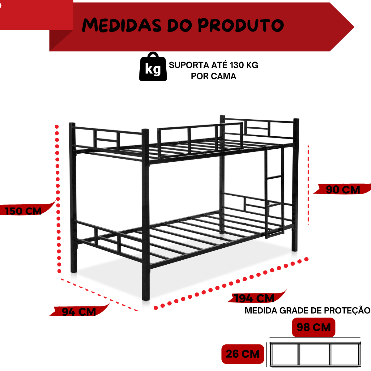 Beliche Solteiro Aço Reforçado Escada e Grade de Proteção:preto - 4