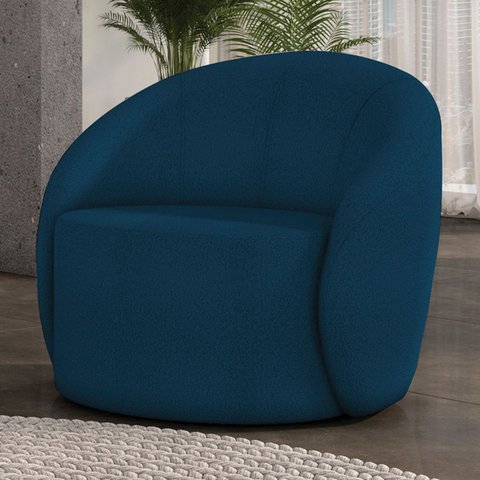 Poltrona Sala Giratória Redonda 91cm Steve Boucle Azul I01 - Mpozenato