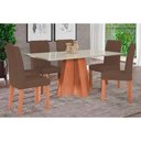 Ver imagem 1 de Conjunto: Mesa de Cozinha Maitê Tampo Madeirado C/ Vidro 160x80cm e 6 Cadeiras Maia Cinamomo/off