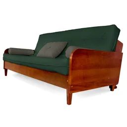 Sofá Cama Paris Ii Sarja em Madeira Maciça Cor Imbuia - Verde Militar - 1