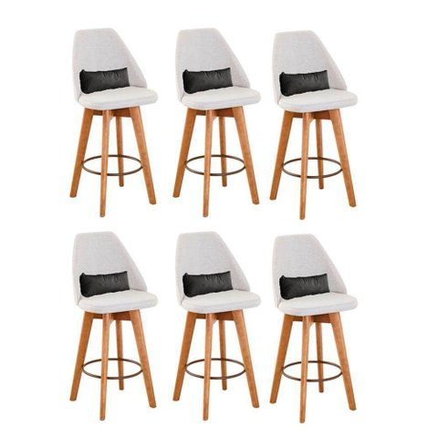 Kit 06 Banquetas Linho Bege e Almofada Suede Cinza
