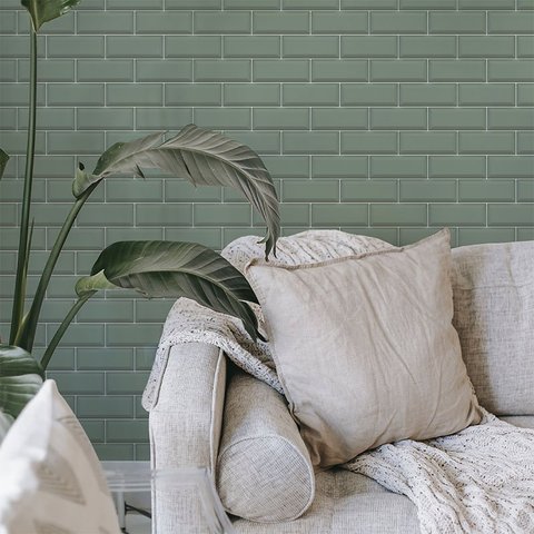 Papel de Parede Adesivo Tijolinho em Tons Verde Menta 3m