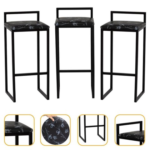 Kit 3 Banqueta Quadrada Preta para Balcão Ilha Cozinha Gourmet Bancada Piscina Bares Àrea de Lazer