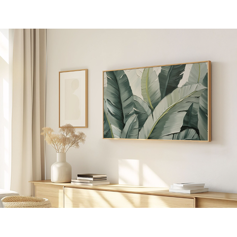 Quadro Decorativo N°139 140x80cm - Panorâmico Botânico - Folhas Bananeira - Madeira Clara - Rollflex