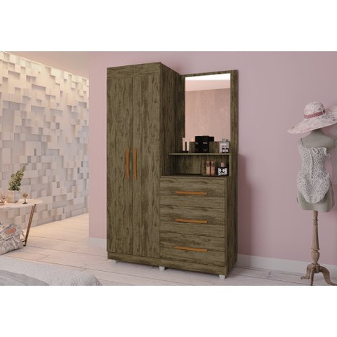 Roupeiro Onix com Espelho Amêndoa/wood Luxo Móveis Primus