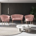 Ver imagem 1 de Kit 02 Poltronas Decorativas e Namoradeira Sofá Pétala Luxo Veludo Rosa Pés Palito - Visan Estofados