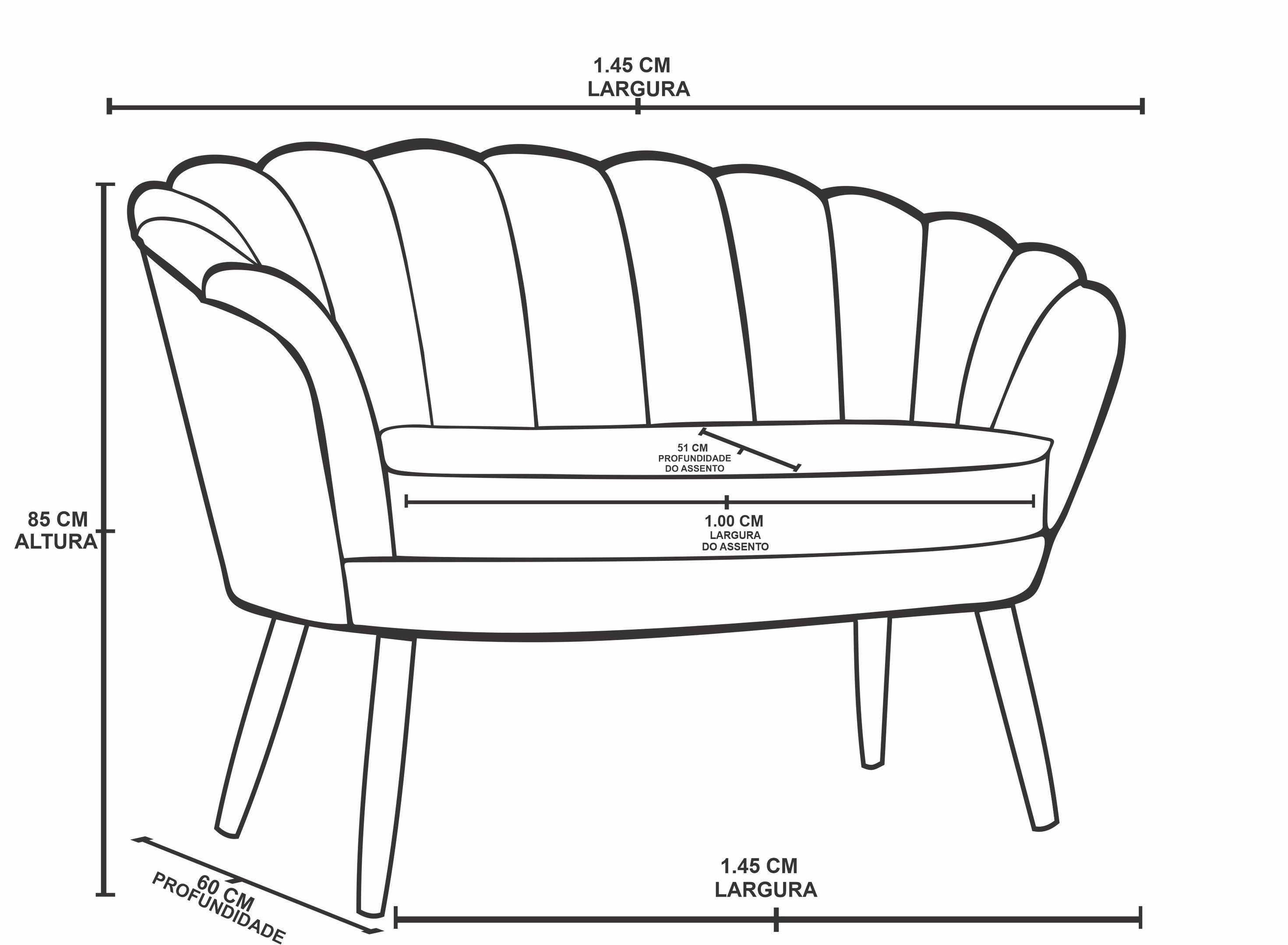 Kit 02 Poltronas Decorativas e Namoradeira Sofá Pétala Luxo Veludo Rosa Pés Palito - Visan Estofados - 5