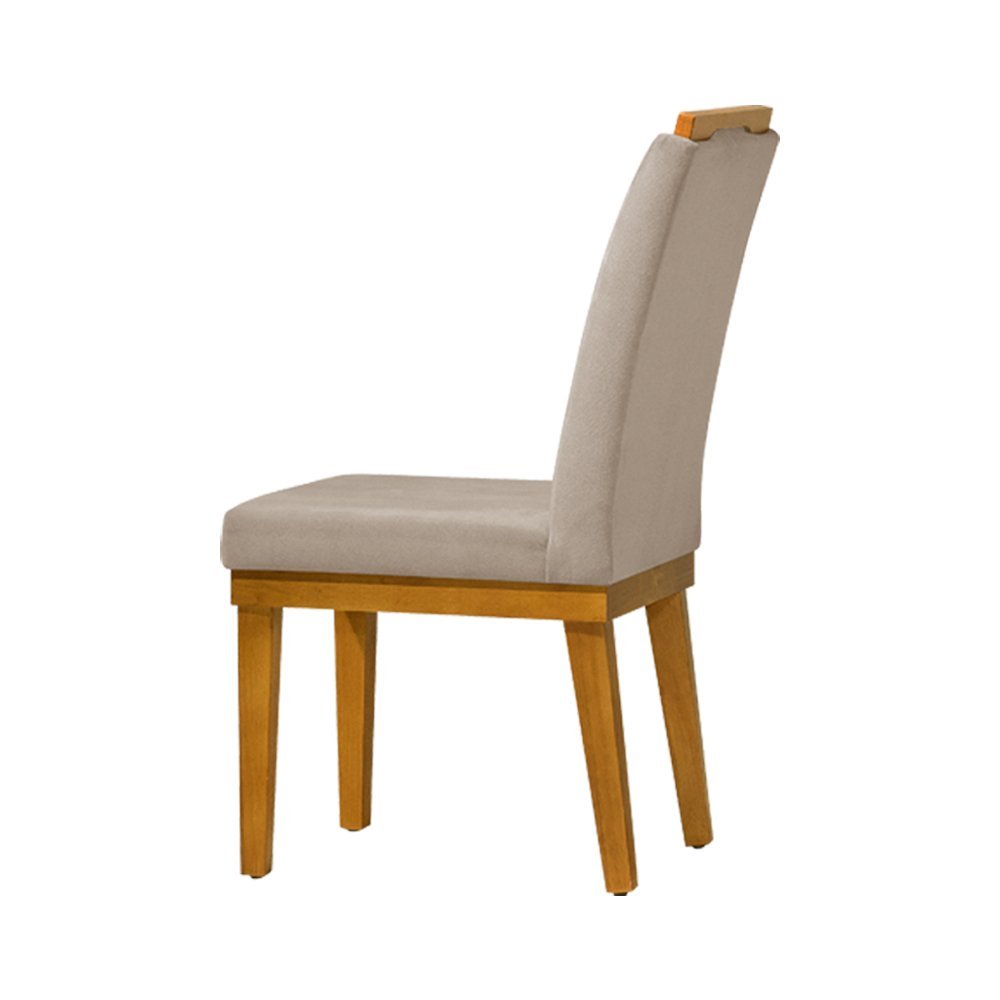 Kit 2 Cadeiras de Jantar Estofada Suede Bege Diana com Acabamento Base em Madeira Maciça - 3