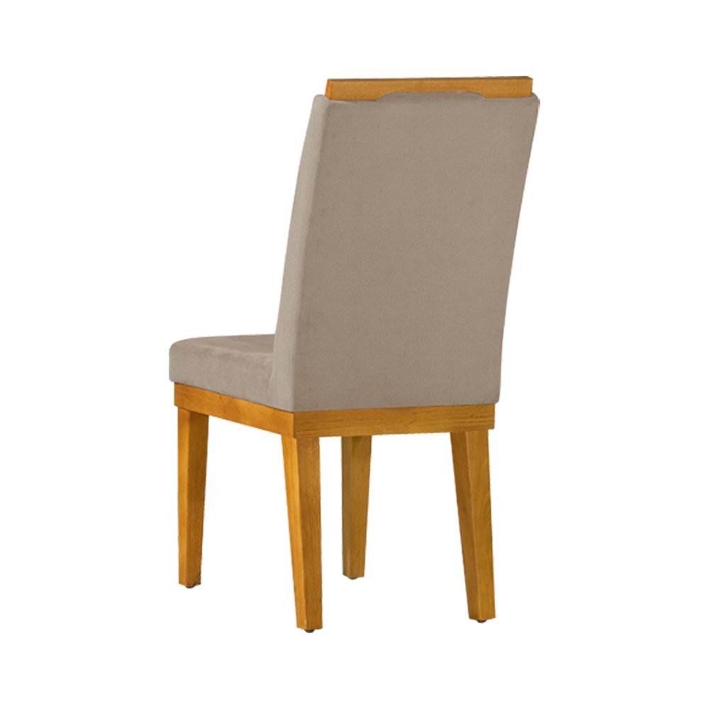 Kit 2 Cadeiras de Jantar Estofada Suede Bege Diana com Acabamento Base em Madeira Maciça - 4