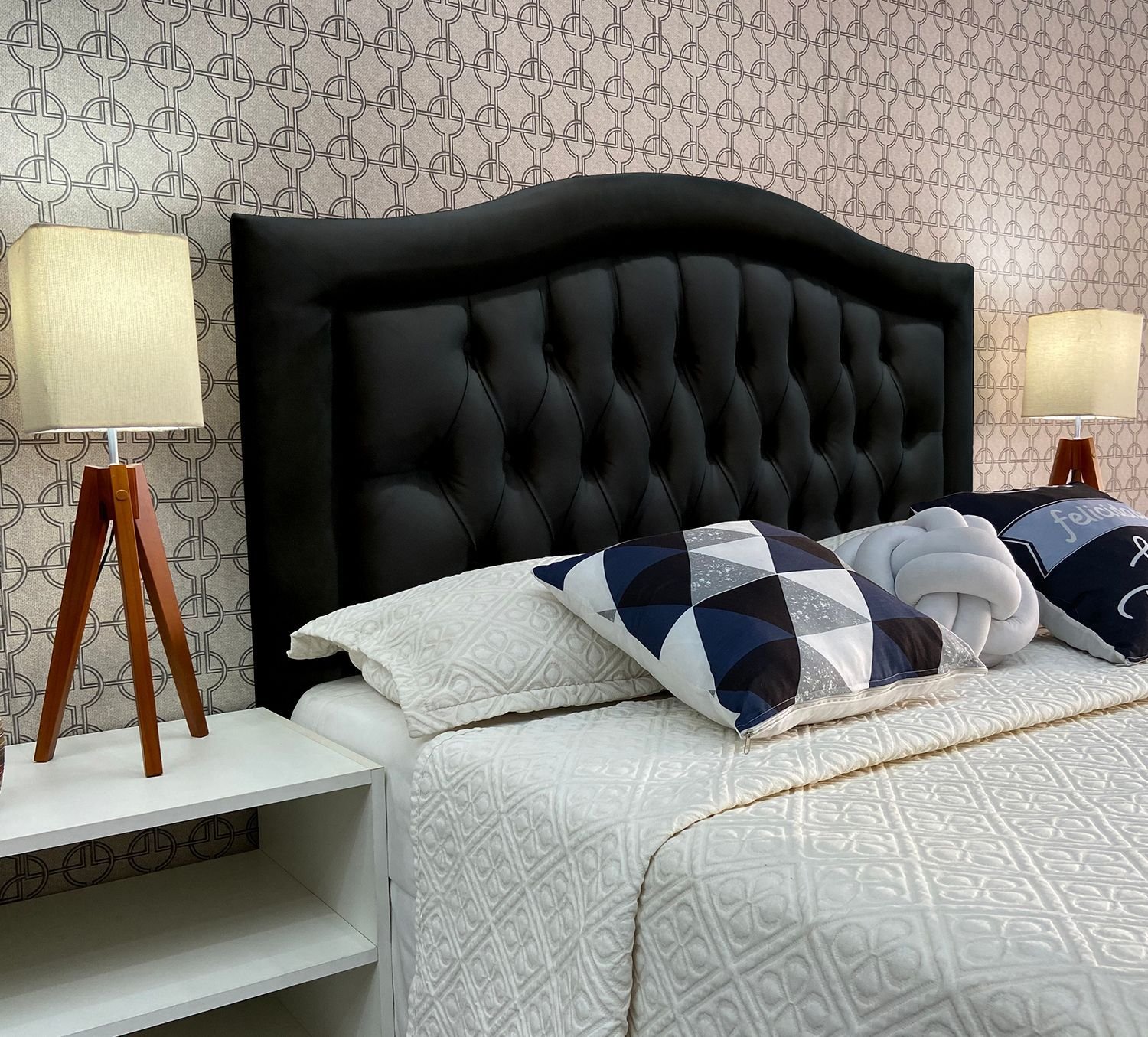 Cabeceira Cama King Capitone Sophia Provençal Suede Preto 120 Rbl - 2