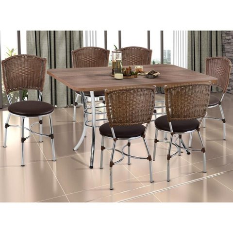 Conjunto Mesa de Jantar 137cm com 6 Cadeiras Multimóveis Cr50140 Nogueira/marrom