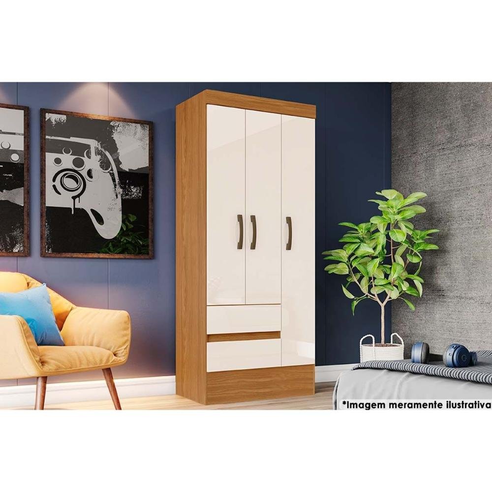 Guarda Roupa 3 Portas de Abrir e 2 Gavetas Briz Bs05 Nature/off White - Henn - 1