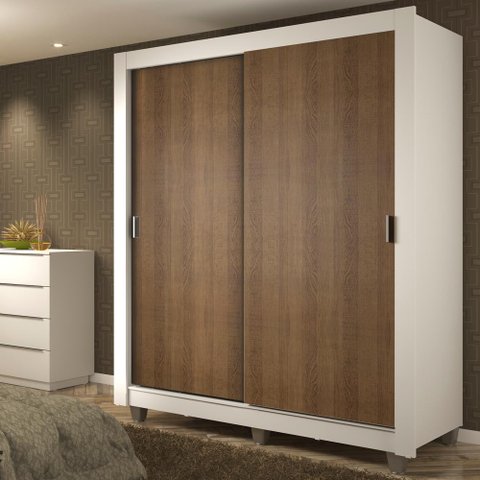 Guarda-roupa Solteiro Madesa Dallas Plus 2 Portas de Correr 4 Gavetas com Pés - Branco/rustic