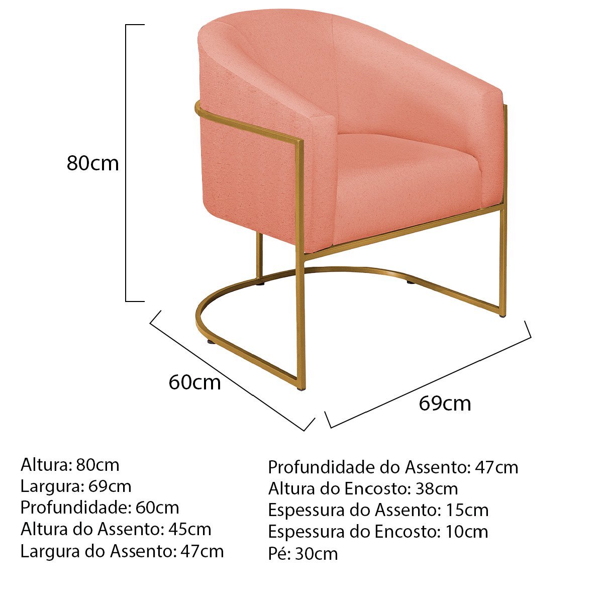 Poltrona Decorativa Sala de Estar Recepção Luiza Base de Ferro Dourado Suede - ADJ Decor POLTRONAS P - 3