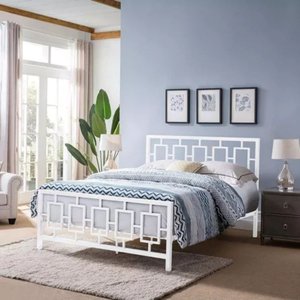 Cama Casal Robusta Aço Ferro Tamanho Padrão 138cmx188cm Cor Branco Estilo Industrial Ca-01