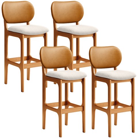 Kit 4 Banquetas Alta Bar Cozinha Jantar Betta L02 Imbuia Couríssimo Whisky Linho Cru - Lyam Decor