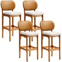 Ver imagem 1 de Kit 4 Banquetas Alta Bar Cozinha Jantar Betta L02 Imbuia Couríssimo Whisky Linho Cru - Lyam Decor