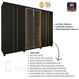 Guarda Roupa 6 Portas LED Absolut Reflecta Grafite - Gelius - 3
