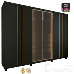 Guarda Roupa 6 Portas LED Absolut Reflecta Grafite - Gelius - 2