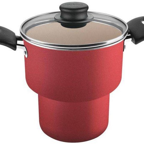 Cuscuzeira 14cm de diâmetro de Alumínio, Revestimento Interno e Externo Antiaderente, Tampa de Vidro