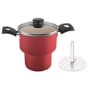 Ver imagem 2 de Cuscuzeira 14cm de diâmetro de Alumínio, Revestimento Interno e Externo Antiaderente, Tampa de Vidro