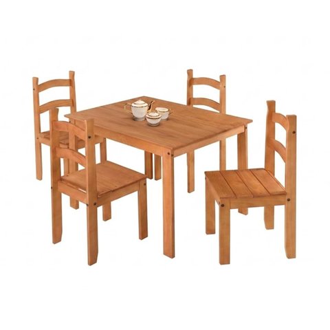 Conjunto de Mesa com 4 Cadeiras em Madeira Maciça Cor Mel