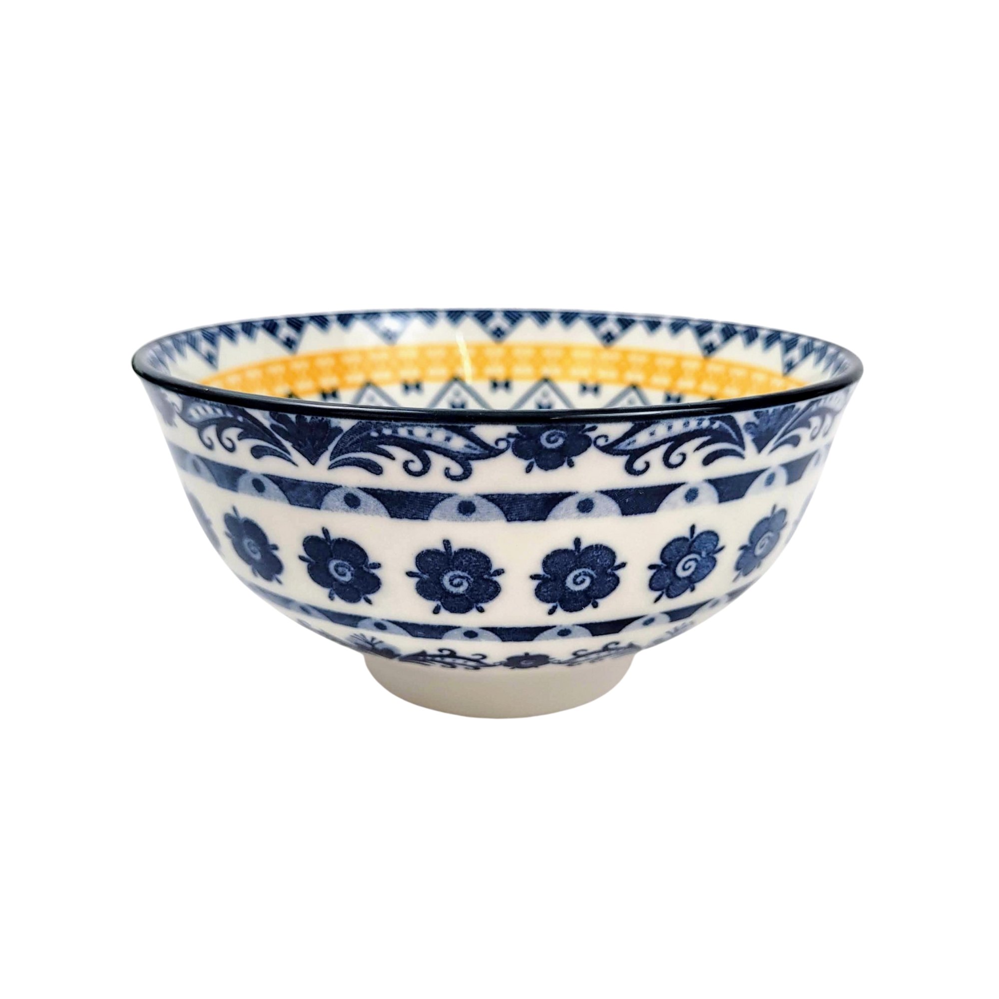 Bowl Azul e Branco Amarelo Floral 6x12cm Cerâmica