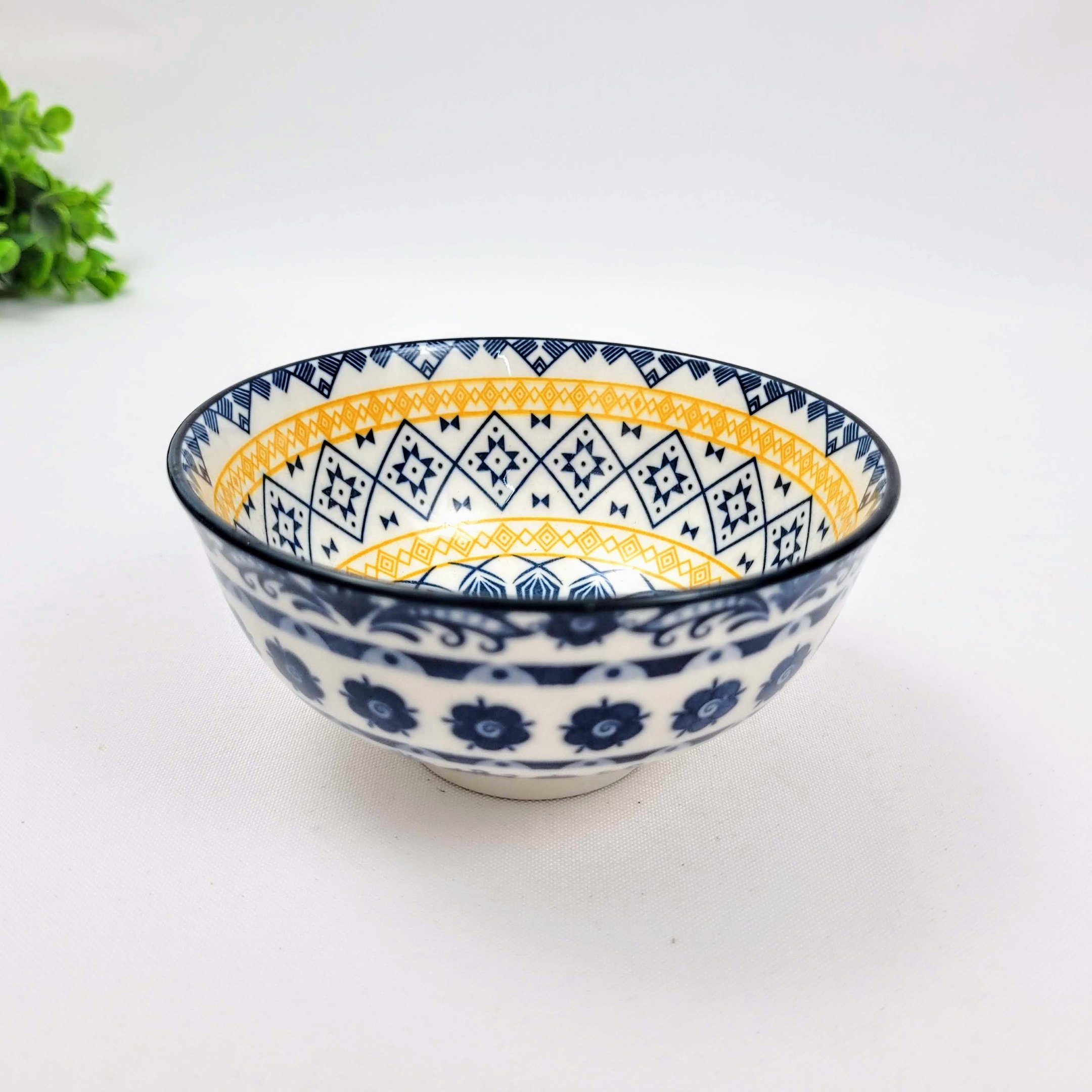 Bowl Azul e Branco Amarelo Floral 6x12cm Cerâmica - 3