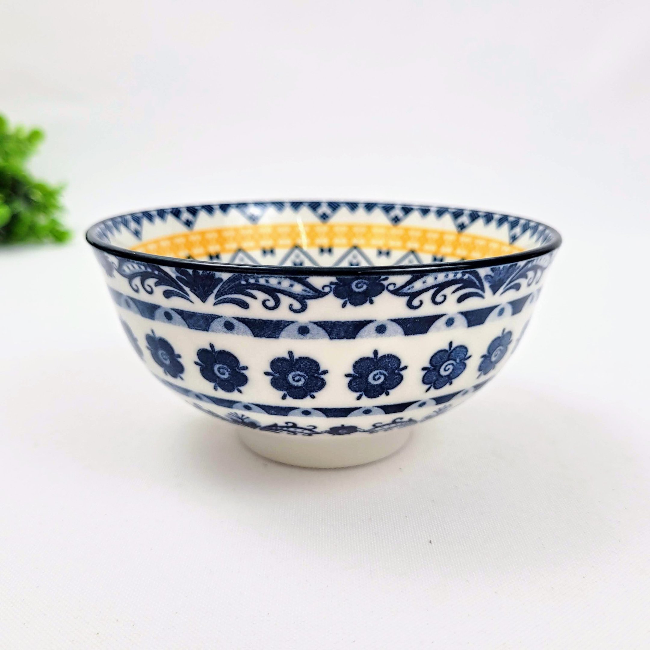 Bowl Azul e Branco Amarelo Floral 6x12cm Cerâmica - 2