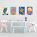 Ver imagem 1 de Kit 4 Quadros Quarto Infantil Tema Animais Marinhos 33x24cm:moldura Branca