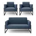 Ver imagem 1 de Sofá Namoradeira com 2 Poltronas Base Industrial Alta Preto Marisa Suede D03 - D\'rossi Cor Azul