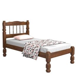 Cama Solteiro Madeira Maciça Torneada - Castanho - 1