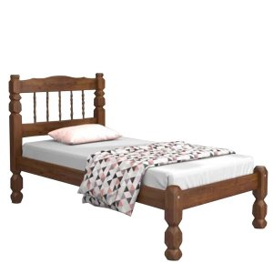 Cama Solteiro Madeira Maciça Torneada - Castanho
