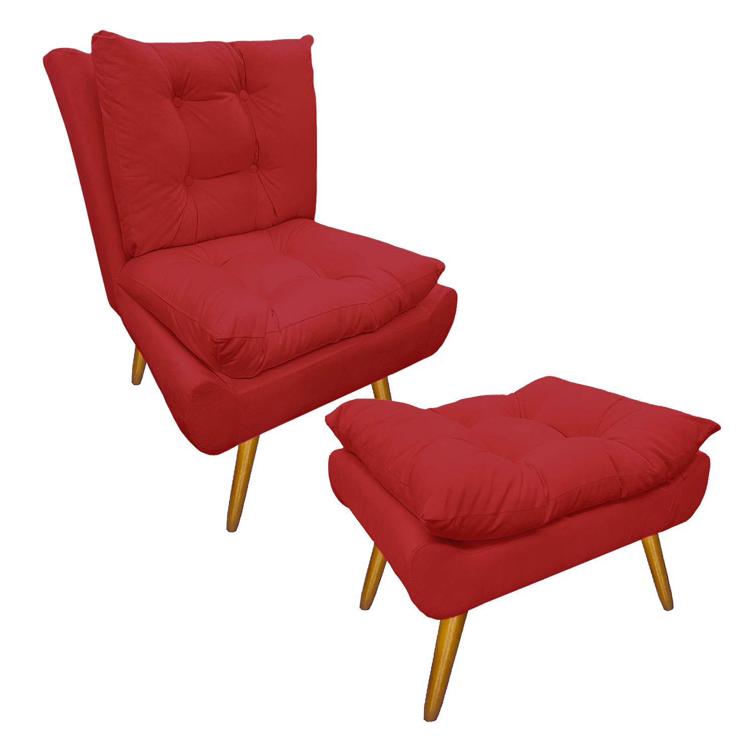 Combo 1 Poltrona e 1 Puff Para Recepção Quarto Sala Karen Suede Vermelho - DL Decor - 1