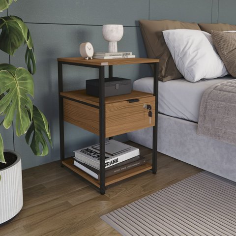Mesa Auxiliar 1 Gaveta 39,5cm Estilo Industrial Li046 Kappesberg Industrial