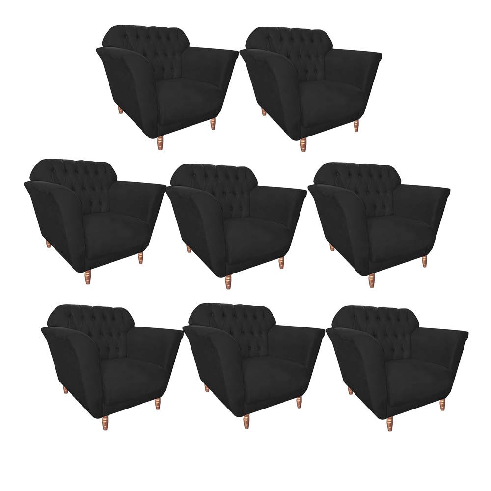 Kit 08 Poltrona Cadeira Ster Decorativa Recepção Sala De Estar Corino Preto - FLORENZZE MÓVEIS - 1