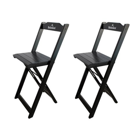 Kit 2 Banquetas Bistrô Dobrável Madeira Personalizada Hei Preta - Cor: Preto