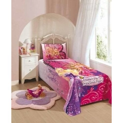 Kit Jogo Quarto Menina Colcha Cobre Leito Barbie Infantil