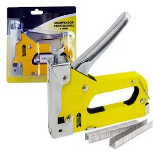 Grampeador Tapeceiro Profissional 3 em 1 Pinador Completo em Metal Manual Alta Pressao Uso em Madeir