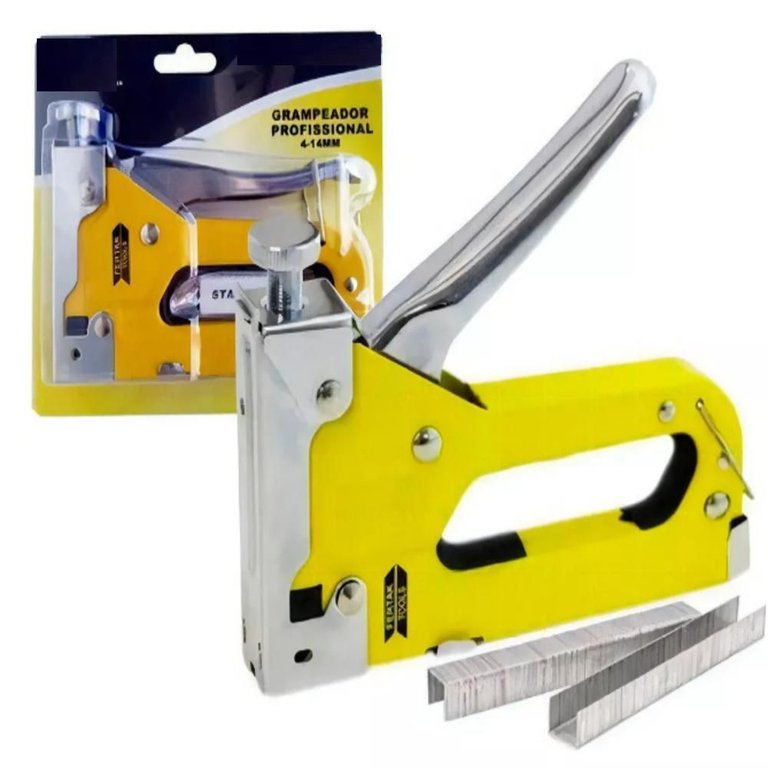 Grampeador Tapeceiro Profissional 3 em 1 Pinador Completo em Metal Manual Alta Pressao Uso em Madeir