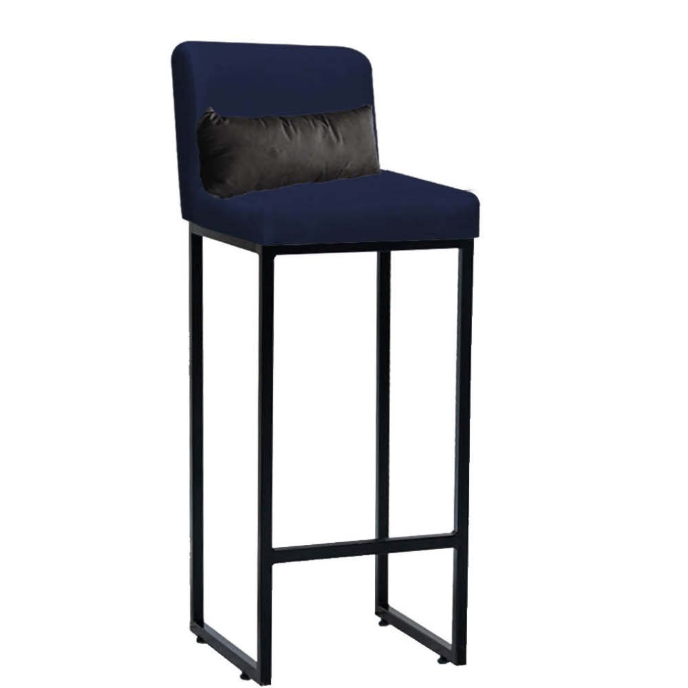 Kit Mesa Bistrô Flork e 1 Banqueta Lucca Tampo Carvalho Ferro Preto Suede Azul Marrom e Almofada Cin - 3