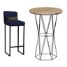 Kit Mesa Bistrô Flork e 1 Banqueta Lucca Tampo Carvalho Ferro Preto Suede Azul Marrom e Almofada Cin - 1
