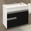 Ver imagem 6 de Conjunto Gabinete de Banheiro com Cuba e Espelheira Suspenso 60cm Napoli Branco/Preto