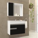 Ver imagem 4 de Conjunto Gabinete de Banheiro com Cuba e Espelheira Suspenso 60cm Napoli Branco/Preto
